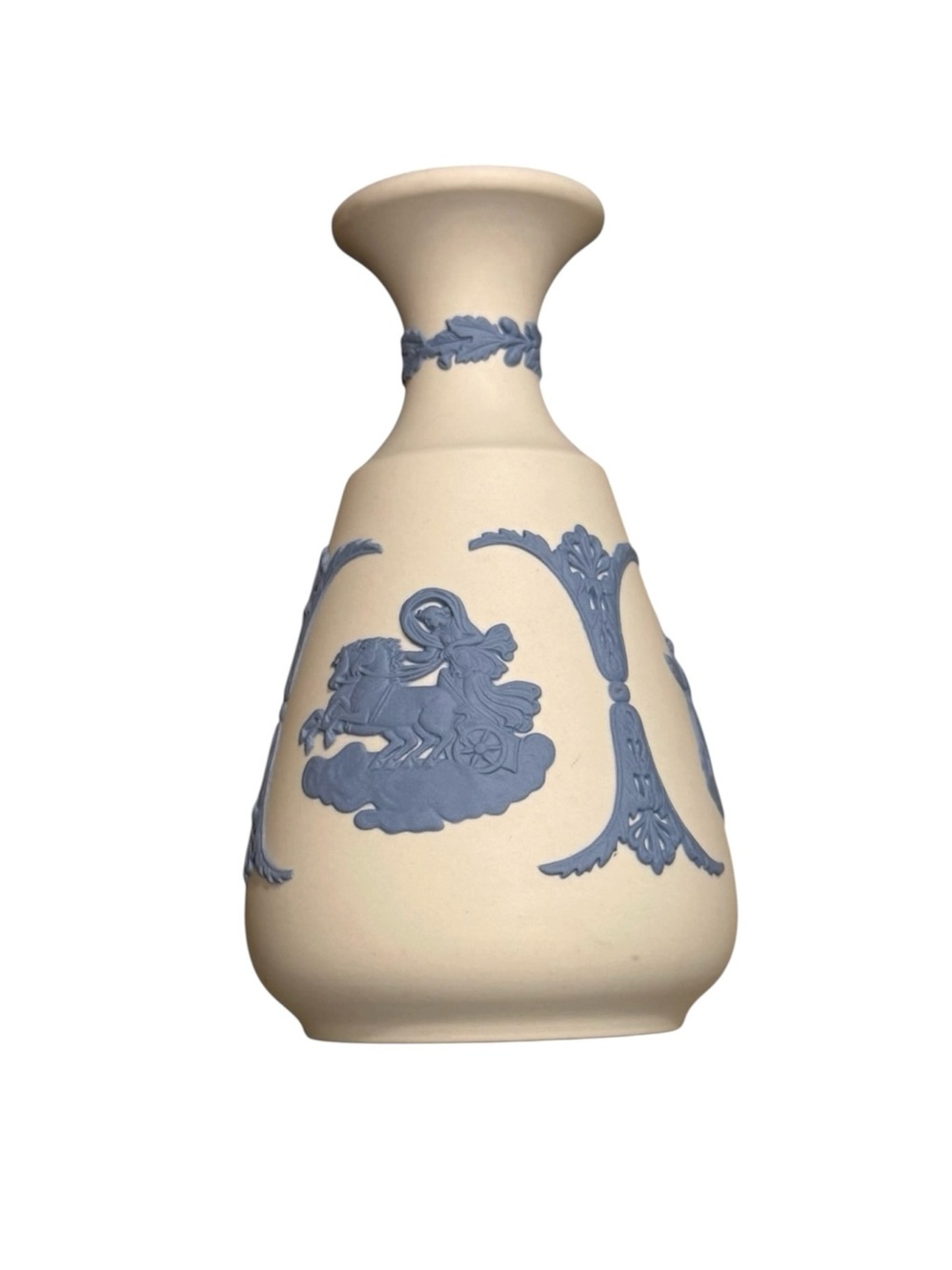 Wedgwood Classic Vintage “Reverse” Jasperware Bud Vase w/Blue Bas Relief